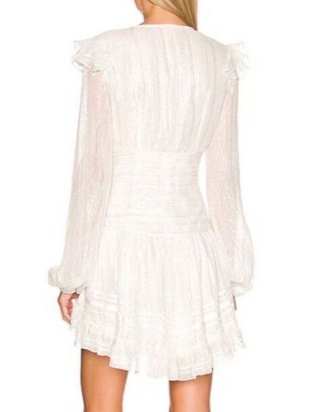 Rococo Sand True Mini dress in white w/ silver Long sleeve. Size Small - Picture 3 of 14
